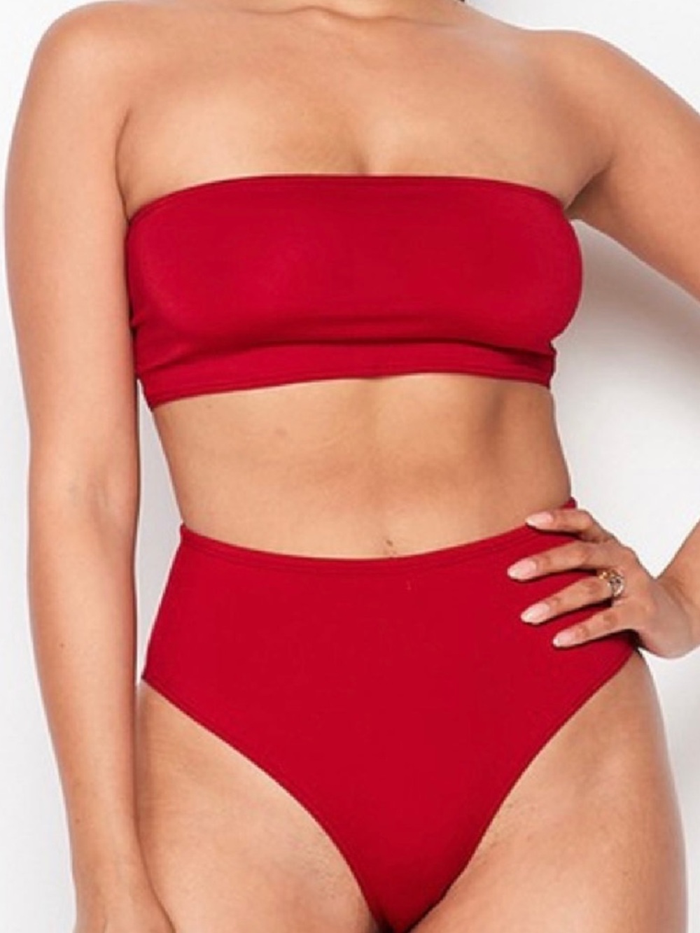 Strapless High-Waist Bikini Set - Red
SWIMSUIT ONLY